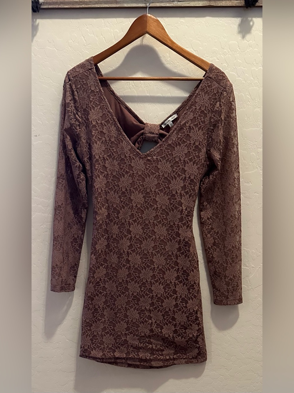 Mauve Lace Long Sleeve Bodycon Dress
